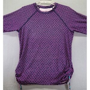 Title‎ Nine Top Girls Large Blue/ Pink Solid Cinch Sides Rashguard Raglan